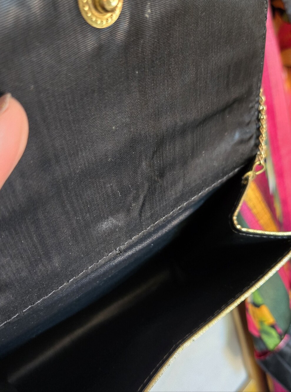 Vintage Gold Foldover Envelope Clutch Metallic Evening Purse with Chain - Picture 11 of 16